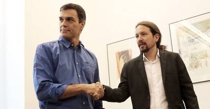 DVD 851 (27-06-17) Congreso de los Diputados. Reuni—n entre Pedro Sánchez, secretario general del PSOE, y Pablo Iglesias, secretario general de Podemos, el pasado 27 de junio en el Congreso.