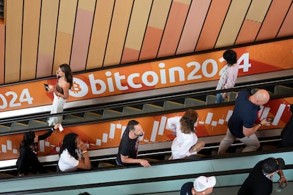 People arrive at a Bitcoin event in Nashville, Tennessee, USA, last July.