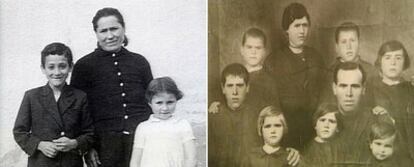 Arriba, a la izquierda, Emilia Girón con dos de sus hijos. A la derecha, la familia Calvo, antes de separarse.
