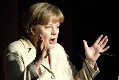 La canciller alemana, Angela Merkel, en el Congreso Mundial de Mujeres Empresarias, en Berlín, Alemania.