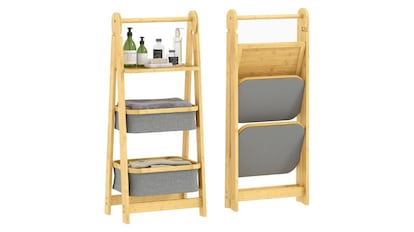 Estantería de escalera de tres niveles para baño hecha de bambú y plegable