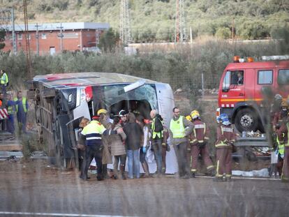 El autocar siniestrado en Freginals.