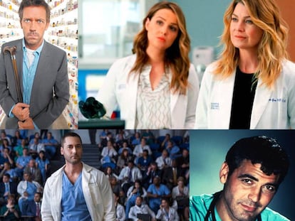 A dalt, Hugh Laurie (protagonista de 'House') i Ellen Pompeo i Camilla Luddington ('Anatomia de Grey'); a sota, a l'esquerra, Ryan Eggold ('New Amsterdam') i George Clooney ('Urgencias').