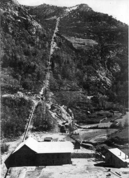 El salto de El Pueyo (Huesca) en los años viente.
