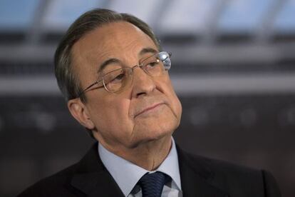 Florentino Perez, durante la rueda de prensa en la que oficializó el despido de Carlo Ancelotti.