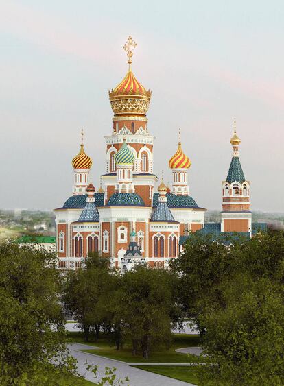 Recreación virtual de la catedral que proyectan dos oligarcas rusos para la ciudad de Yekaterinburg.