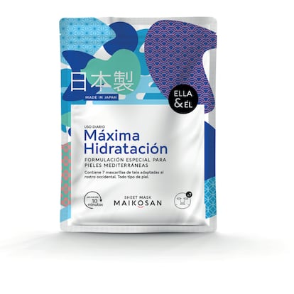 Mascarilla Máxima Hidratación de Maikosan con tres derivados del arroz para uso diario. El sobre contiene siete mascarillas.