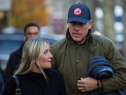 Hunter Biden, son of U.S. President Joe Biden, walks with his wife, Melissa Cohen, in Nantucket, Massachusetts, U.S, November 24, 2023.