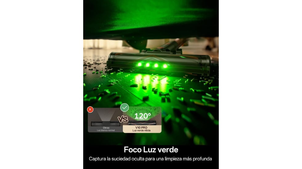 La aspiradora incorpora diferentes luces LED para atrapar el polvo oculto.