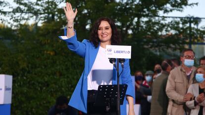 Isabel Díaz Ayuso, en un acto electoral celebrado el 29 de abril.