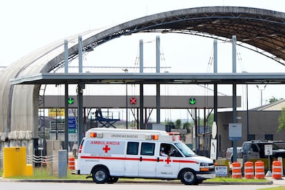 A Mexican Red Cross ambulance transports two Americans found alive after their abduction in Mexico, on March 7, 2023.