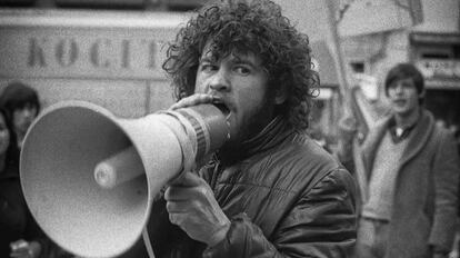 Juanjo García Espartero, en una protesta en la década de los ochenta.