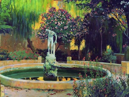 Jardí del sortidor del faune, pintat a Mallorca per Rusiñol el 1902. Col·lecció particular.