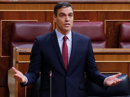El presidente del Gobierno, Pedro Sánchez interviene en la sesión de control al ejecutivo en el Congreso en Madrid este miércoles.