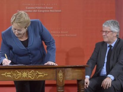 Michelle Bachelet, durante a promulgação da lei da conta pública.