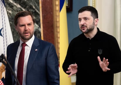 Combo de fotografías de archivo del vicepresidente de Estados Unidos, J.D. Vance, y el presidente de Ucrania, Volodímir Zelenski.