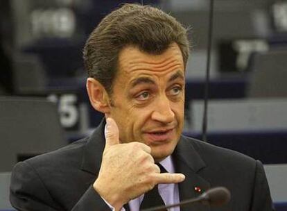 Nicolas Sarkozy, durante la sesión del Parlamento Europeo en Estrasburgo.