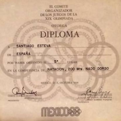 El diploma olímpico de Santiago Esteva logrado en 1968.