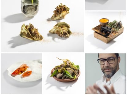 El chef Quique Dacosta y cinco de sus creaciones de la temporada 2016. Pincha en la foto para más detalles sobre los platos.