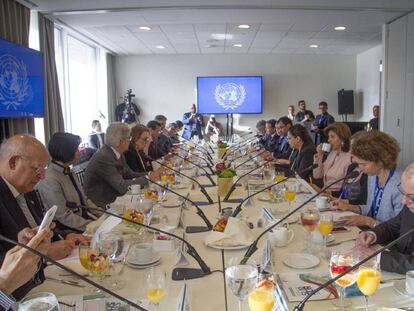 El ministro de Exteriores espa&ntilde;ol, Adolfo Dastis, junto a sus hom&oacute;logos iberoamericanos en Nueva York.