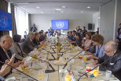 El ministro de Exteriores espa&ntilde;ol, Adolfo Dastis, junto a sus hom&oacute;logos iberoamericanos en Nueva York.