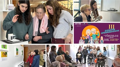 Estudiantes y mayores de la Residencia 'Caser' de Laguna de Duero intercambian impresiones y vivencias en el 'Espacio Expositivo REVER'.