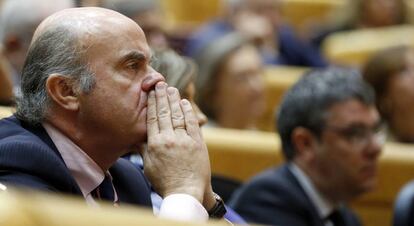 Luis de Guindos, hoy en el Senado.