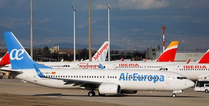 Aviones de Air Europa y de Iberia en el aeropuerto de Madrid-Barajas.