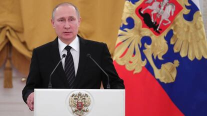 Vladimir Putin durante un discurso el pasado 28 de diciembre en el Kremlin.