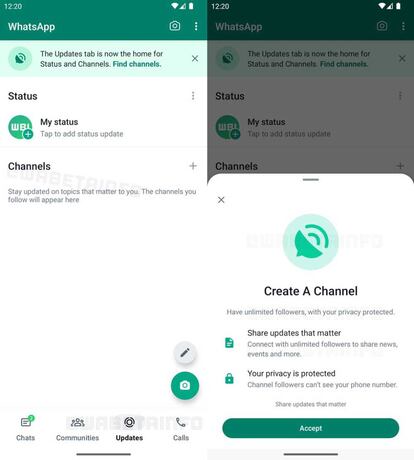 Actualización de canales en WhastApp