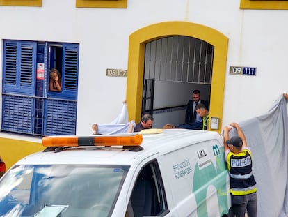 Momento del levantamiento de los cadáveres del barrio de El Zardo de Las Palmas de Gran Canaria, este miércoles.