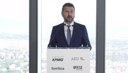 El presidente de la CNMV, Rodrigo Buenaventura, durante su intervención en el Foro Anual del Consejero organizado por KPMG.