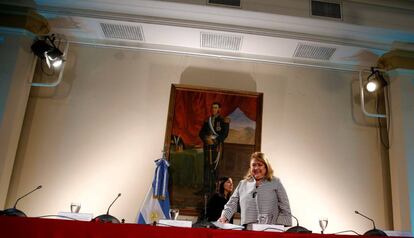 La canciller Susana Malcorra durante la rueda de prensa en el Palacio San Mart&iacute;n.