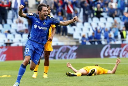 Michel celebra su gol al Málaga