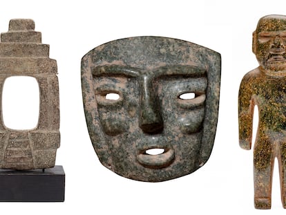 Tres de las piezas prehispánicas que está subastando la casa neerlandesa De Zwaan.