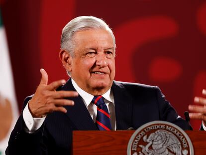 The Mexican president, Andrés Manuel López Obrador, at his press conference this Monday.