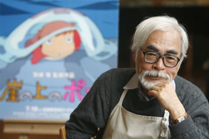 Hayao Miyazaki, retratado en el muso Ghibli en 2008.