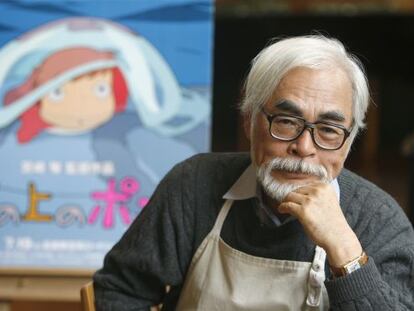Hayao Miyazaki, retratado en el muso Ghibli en 2008.
