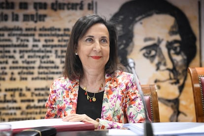 La ministra de Defensa, Margarita Robles, este viernes en la sala Clara Campoamor del Senado.