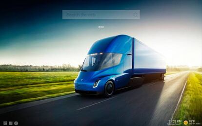 El navegador Chrome con el Tesla Semi de fondo