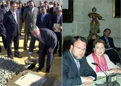 Arenas y Álvarez Cascos, ayer en las obras de la línea de cercanías de Sevilla. A la derecha, Alfredo Sánchez Monteseirín y Magdalena Álvarez.