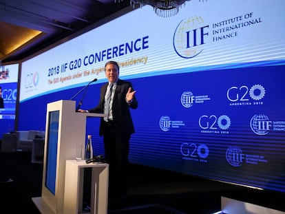 El ministro de Hacienda de Argentina, Nicolás Dujovne, abre en Buenos Aires la 10ª Conferencia IIF - G20, este domingo 18 de marzo.