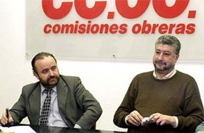 El secretario general de CC OO, José María Fidalgo (dcha), y el responsable de Organización y Comunicación, Rodolfo Benito, durante la reunión del Comité Confederal.