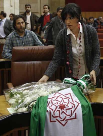 La líder de Podemos Andalucía, Teresa Rodríguez, en el Parlamento andaluz el pasado 10 de febrero.