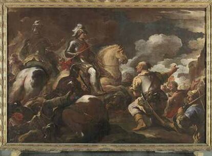 <i>Toma de una plaza fuerte</i> (1697-1700), óleo sobre lienzo de Luca Giordano, con marco de Mengs (Museo del Prado).