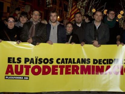 El presidente de Esquerra Republicana de Catalu&ntilde;a, Oriol Junqueras, en la manifestaci&oacute;n por la independencia en Mallorca. 