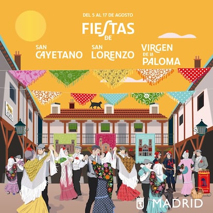 Cartel de las fiestas de agosto, en honor a San Cayetano, San Lorenzo y la Virgen de la Paloma.