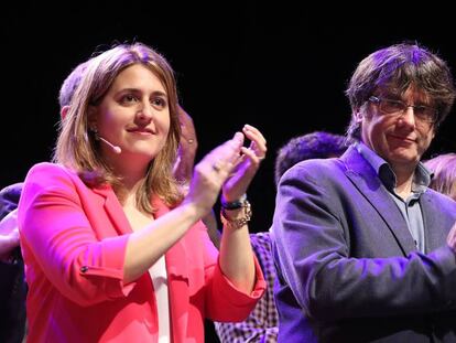 Carles Puigdemont y Marta Pascal en el acto del PDeCat.