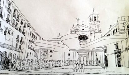 Dibujo del proyecto de Peter Cook y Yael Reisner en la plaza de la Mercè.