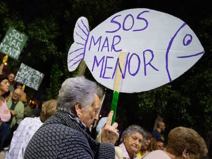 Manifestantes durante la manifestación por el mar Menor el miércoles..  